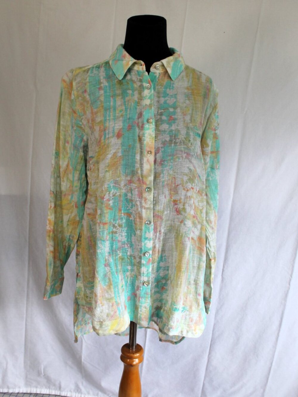 Soft Surroundings Button Front High-Low Impressionist Pastel Tunic Size M